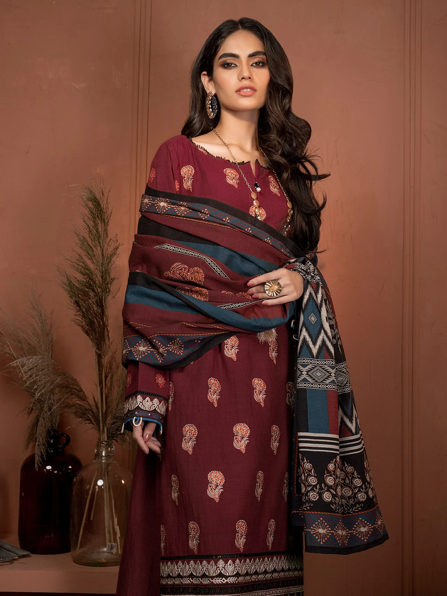 edenrobe Winter Muse Embroidered Khaddar 3pc Suit EWU21V8-21636 - FaisalFabrics.pk