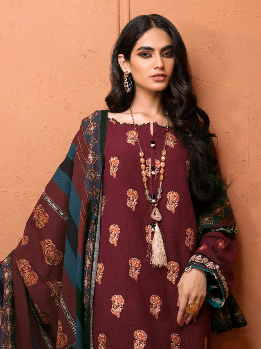edenrobe Winter Muse Embroidered Khaddar 3pc Suit EWU21V8-21636 - FaisalFabrics.pk