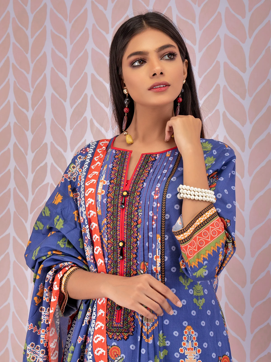edenrobe Women Unstitched Shades Of Winter EWU21V8-21639 - Blue - 3 Piece - FaisalFabrics.pk