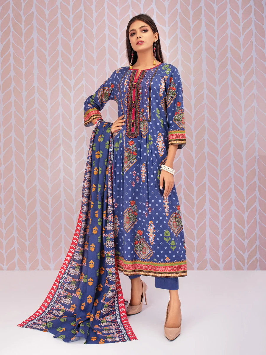 edenrobe Women Unstitched Shades Of Winter EWU21V8-21639 - Blue - 3 Piece - FaisalFabrics.pk
