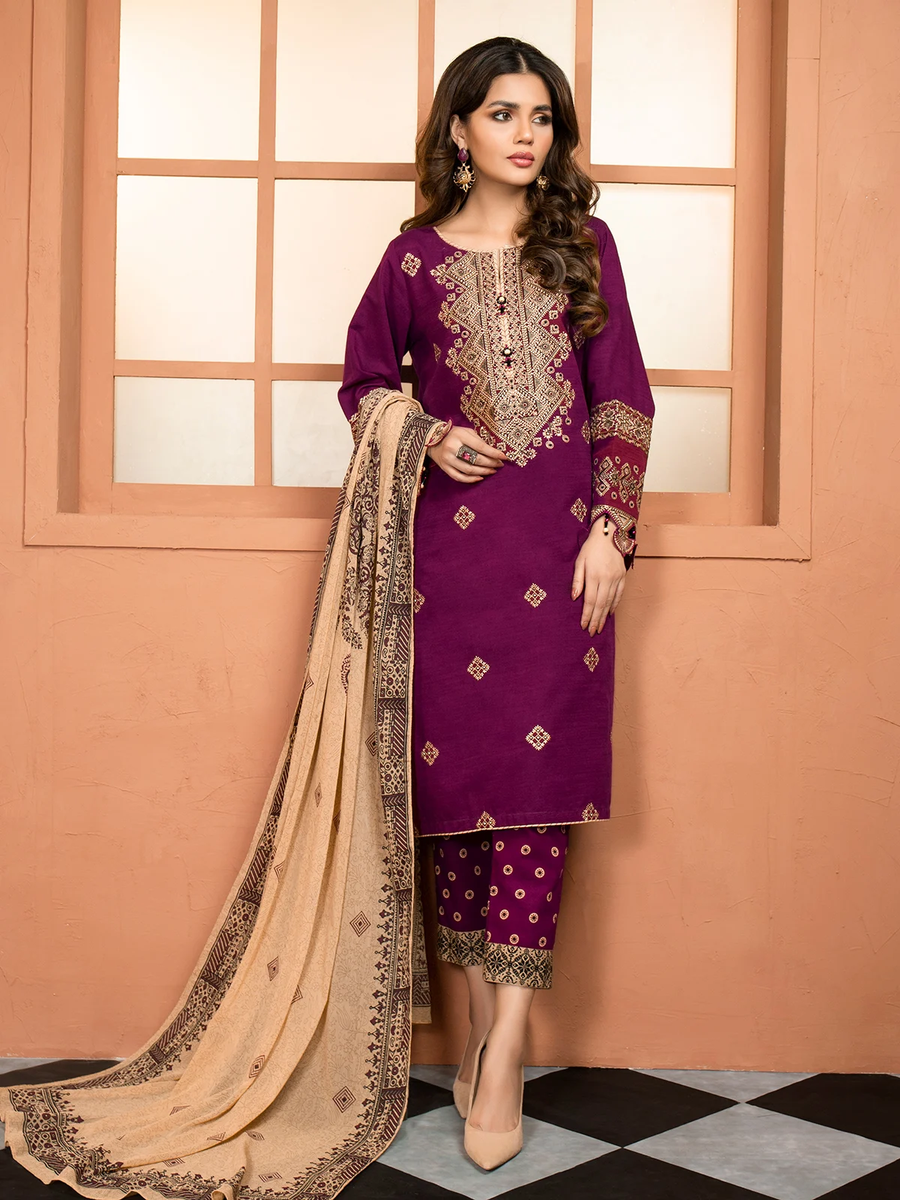 edenrobe Winter Muse Embroidered Khaddar 3pc Suit EWU21V8-21649 - FaisalFabrics.pk