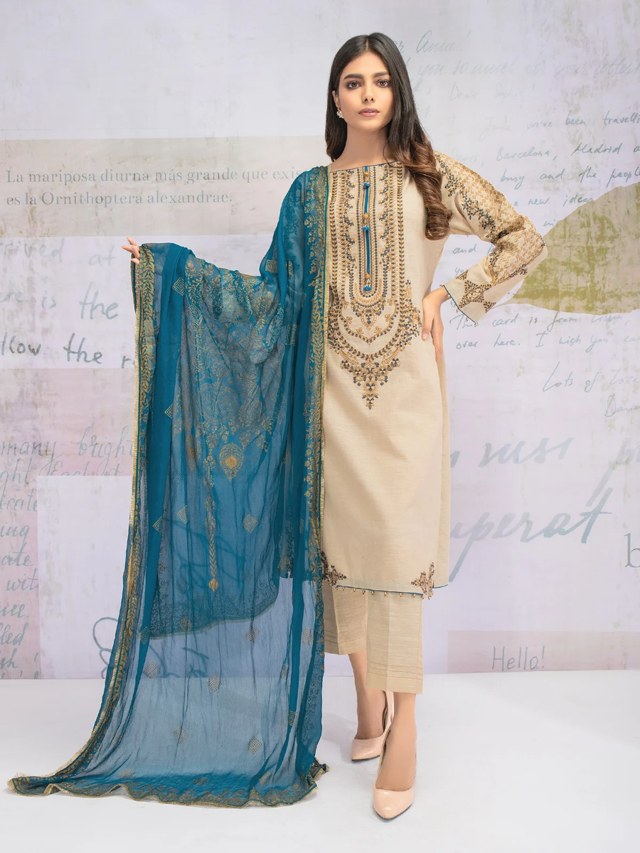 edenrobe Winter Muse Embroidered Khaddar 3pc Suit EWU21V8-21650 - FaisalFabrics.pk