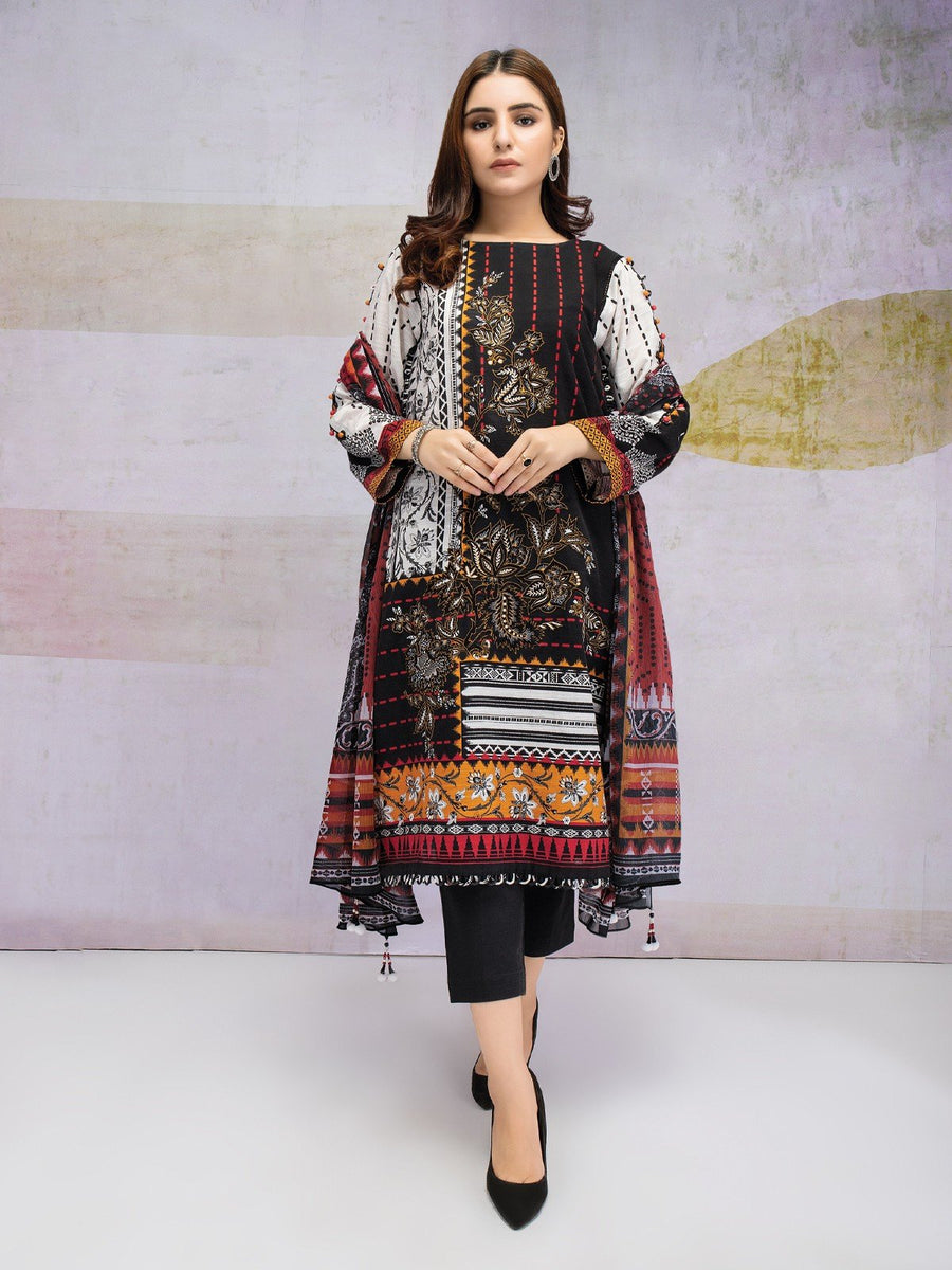 edenrobe Talaash Embroidered Khaddar 3Pc Suit EWU21V8-21655