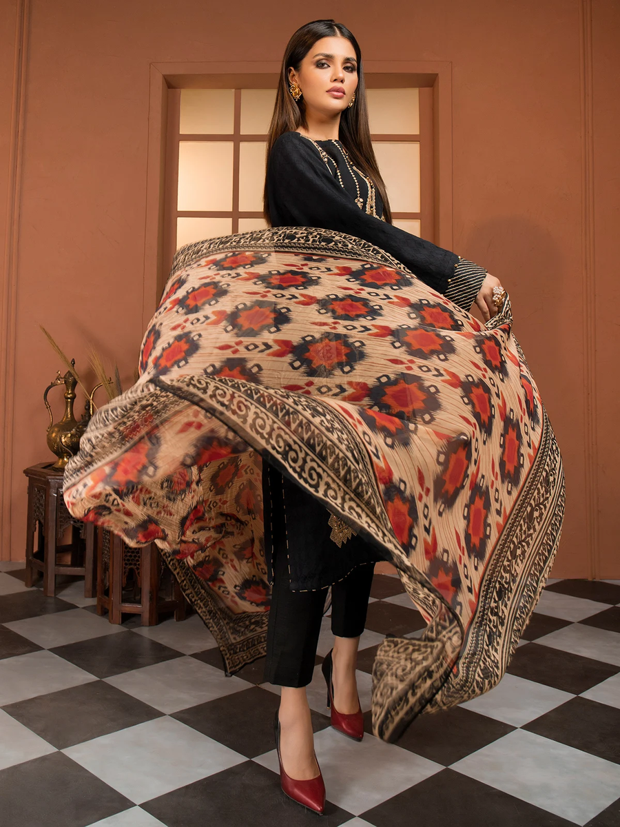 edenrobe Winter Muse Embroidered Khaddar 3pc Suit EWU21V8-21656 - FaisalFabrics.pk