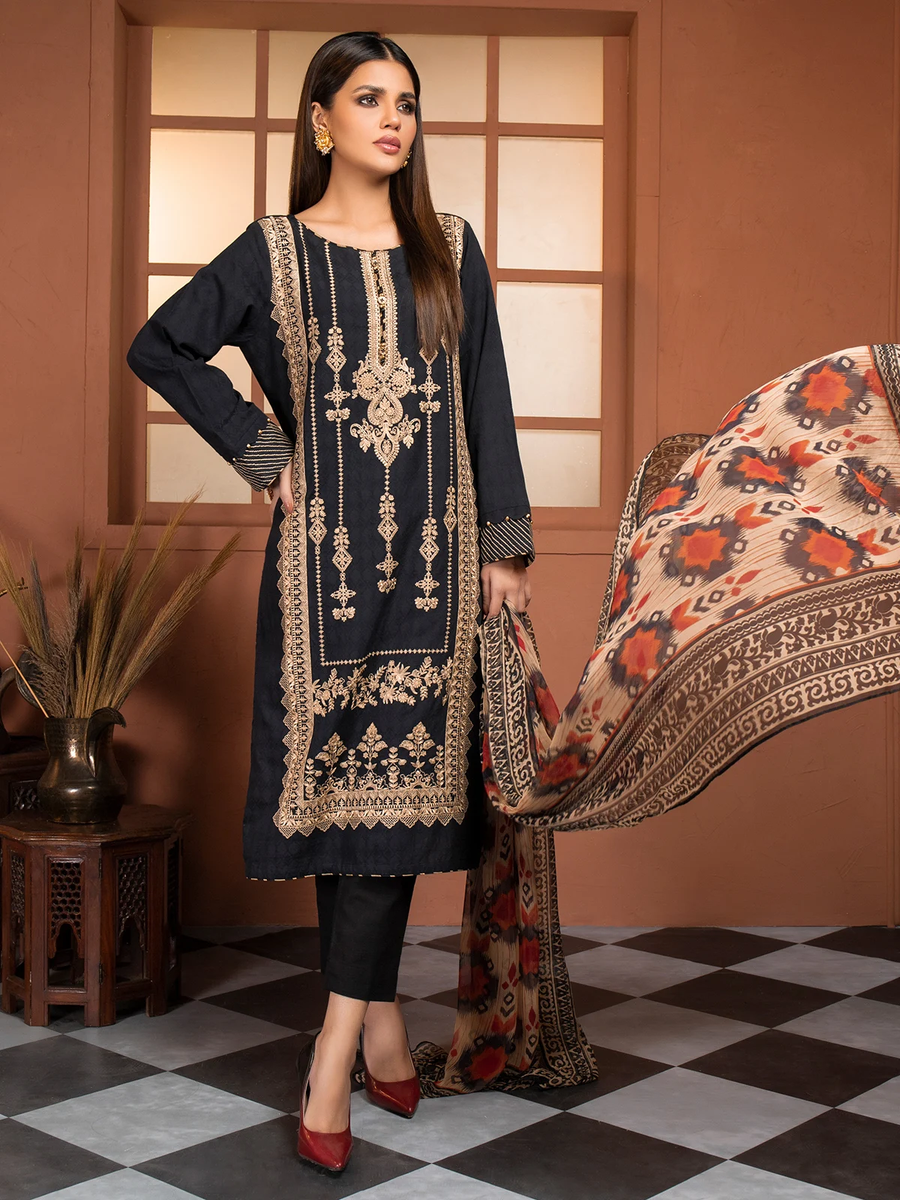 edenrobe Winter Muse Embroidered Khaddar 3pc Suit EWU21V8-21656 - FaisalFabrics.pk