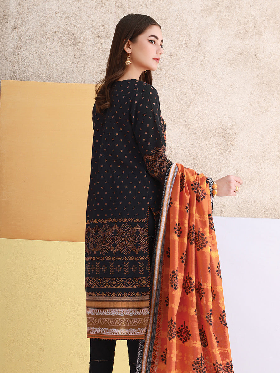 edenrobe Womens Unstitched Orhni Khaddar EWU21V8-21668 - Black - 3 Piece - FaisalFabrics.pk