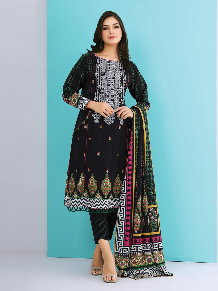 edenrobe Shades of Winter Khaddar Embroidered 3pc Suit EWU21V8-21684 - FaisalFabrics.pk