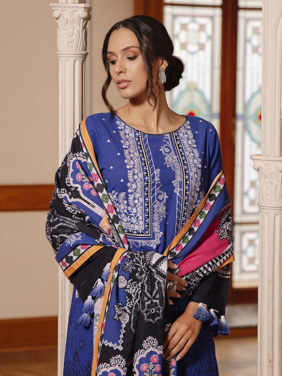 edenrobe Shades of Winter Khaddar Embroidered 3pc Suit EWU21V8-21685 - FaisalFabrics.pk