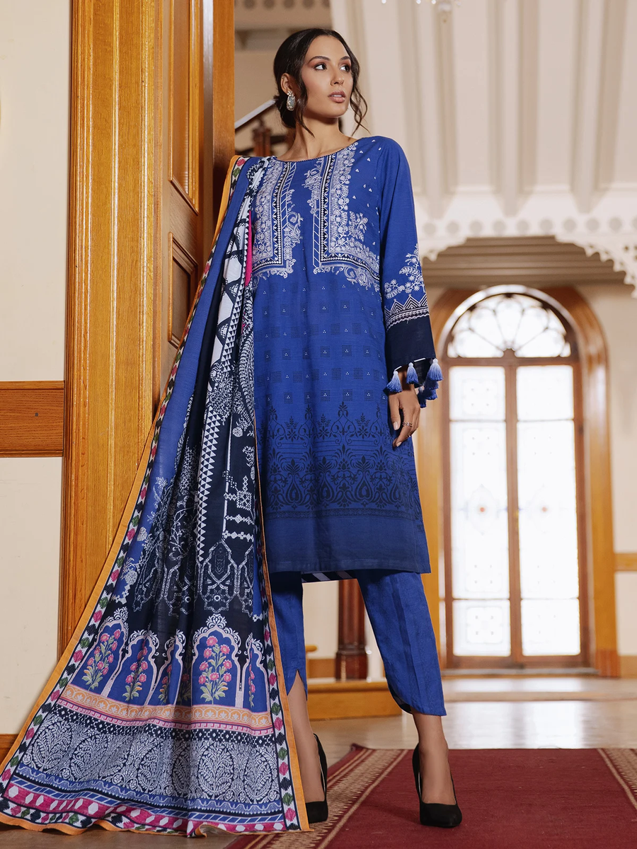 edenrobe Shades of Winter Khaddar Embroidered 3pc Suit EWU21V8-21685 - FaisalFabrics.pk