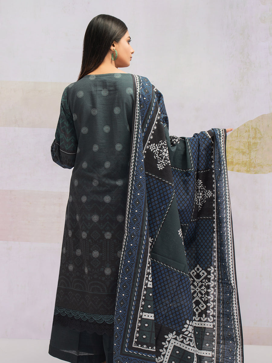 edenrobe Womens Unstitched Orhni Khaddar EWU21V8-21686 - Charcoal - 3 Piece - FaisalFabrics.pk