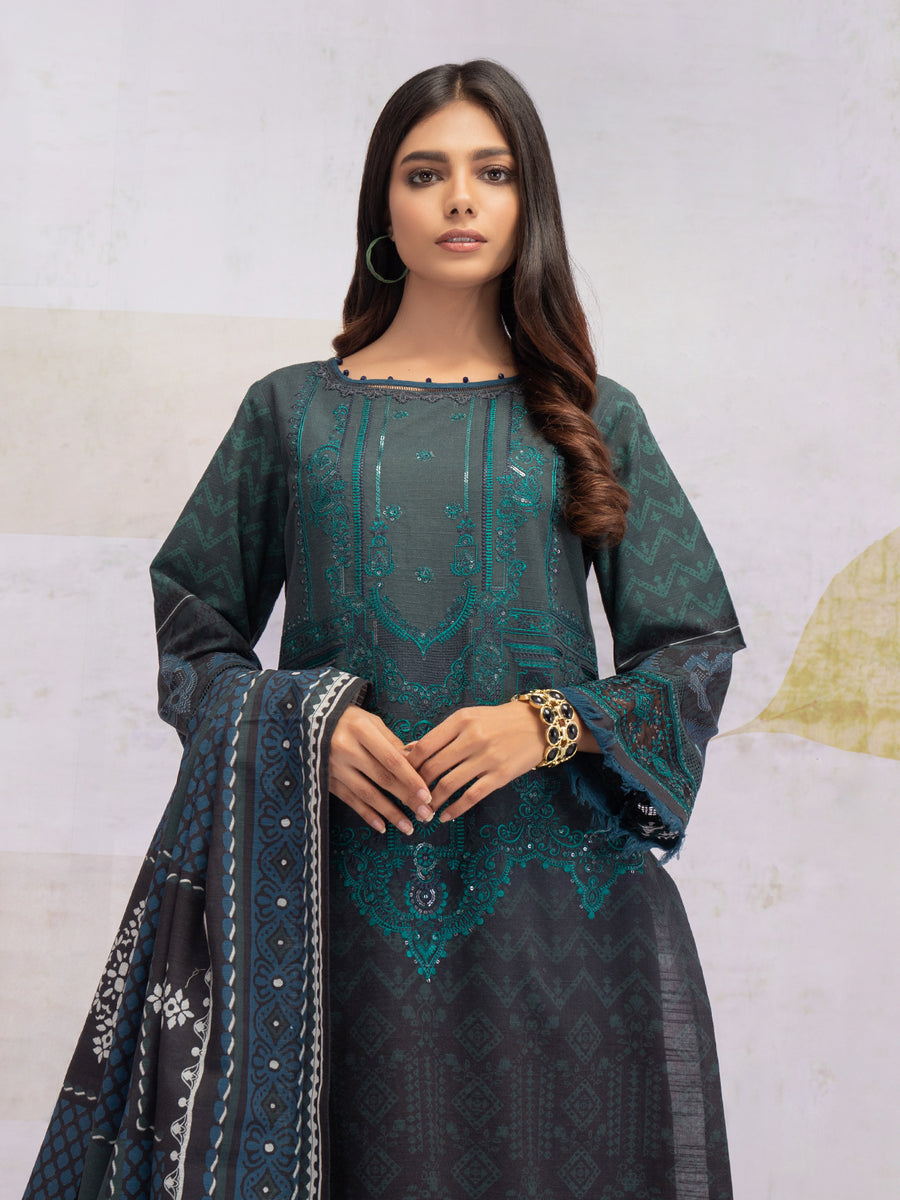 edenrobe Womens Unstitched Orhni Khaddar EWU21V8-21686 - Charcoal - 3 Piece - FaisalFabrics.pk