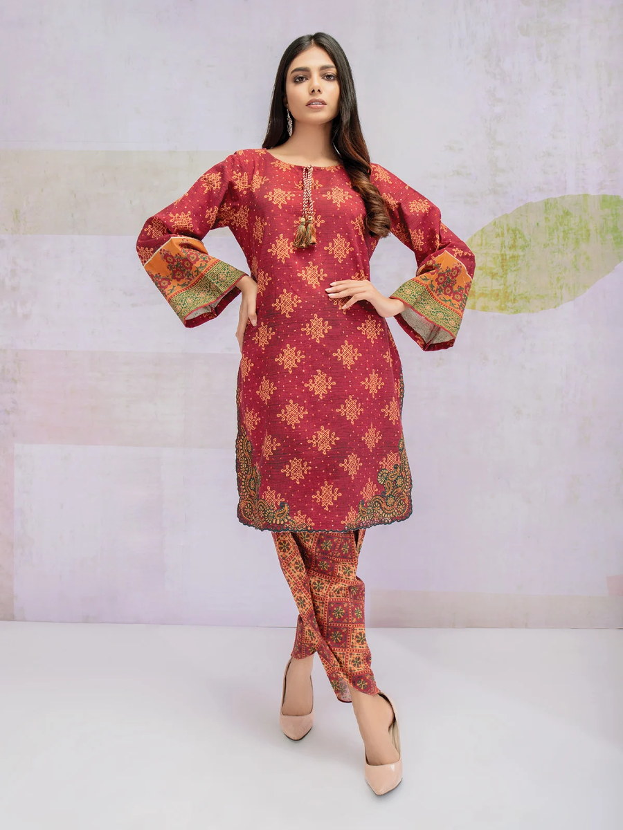 edenrobe Women Unstitched Shades Of Winter EWU21V8-21701 - Maroon - 2 Piece - FaisalFabrics.pk