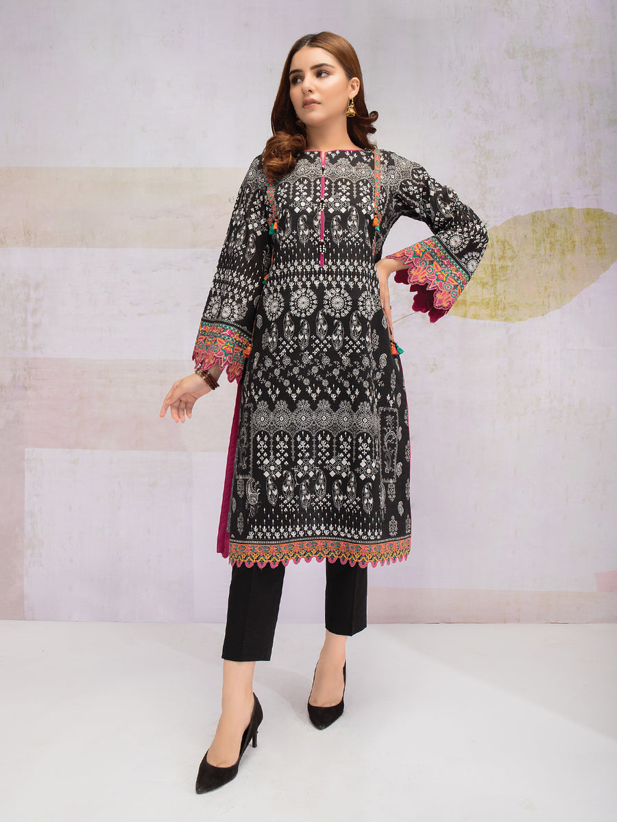edenrobe Women Unstitched Shades Of Winter EWU21V8-21715 - Black - 1 Piece - FaisalFabrics.pk