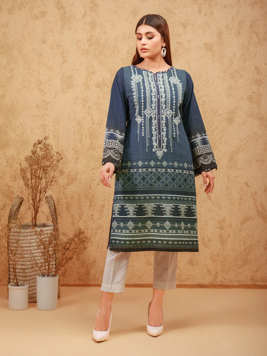 edenrobe Shades of Winter Embroidered Cotton Satin 1pc Shirt EWU21V8-21724 - FaisalFabrics.pk