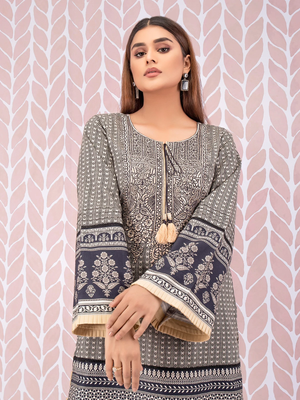 edenrobe Women Unstitched Shades Of Winter EWU21V8-21735 - Black & White - 1 Piece - FaisalFabrics.pk