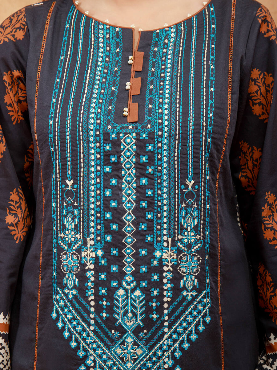 edenrobe Women Unstitched Shades Of Winter EWU21V8-21738 - Navy - 1 Piece - FaisalFabrics.pk