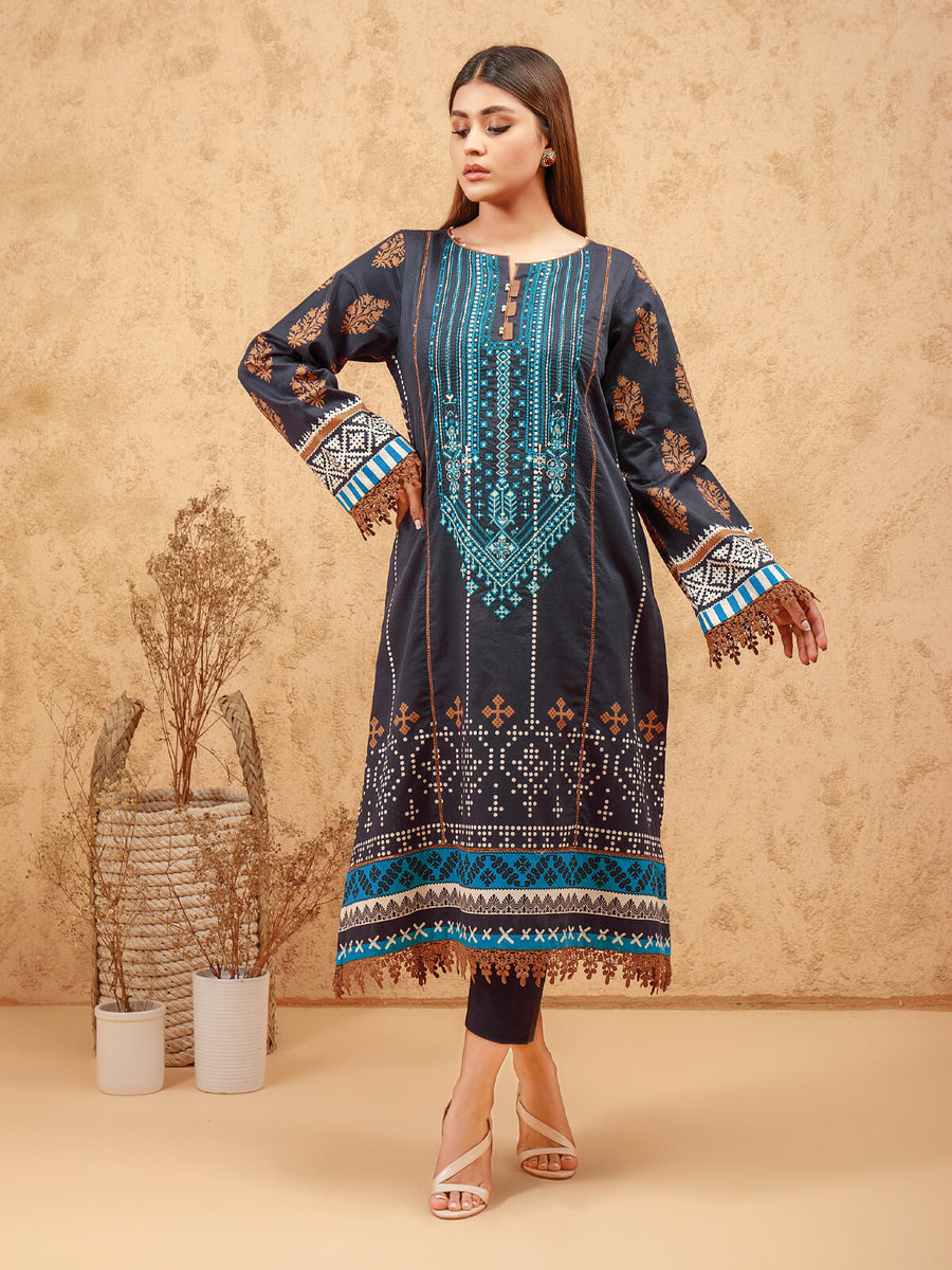 edenrobe Women Unstitched Shades Of Winter EWU21V8-21738 - Navy - 1 Piece - FaisalFabrics.pk