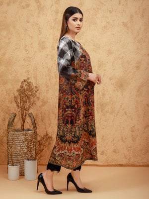 edenrobe Women Unstitched Shades Of Winter EWU21V8-21740 - Black Multi - 1 Piece - FaisalFabrics.pk