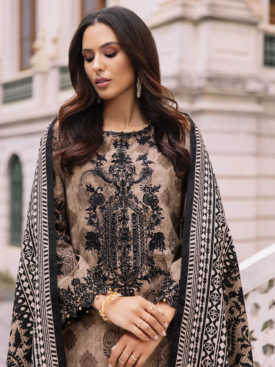 edenrobe Shades of Winter Khaddar Embroidered 3pc Suit EWU21V8-21755 - FaisalFabrics.pk