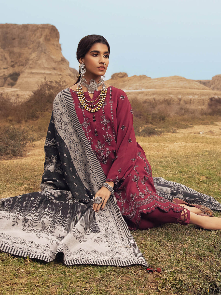 edenrobe Womens Unstitched Orhni Marina EWU21V8-21800 - Maroon - 3 Piece - FaisalFabrics.pk