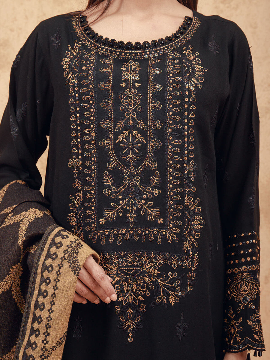 edenrobe Womens Unstitched Orhni Marina EWU21V8-21802 - Black - 3 Piece - FaisalFabrics.pk