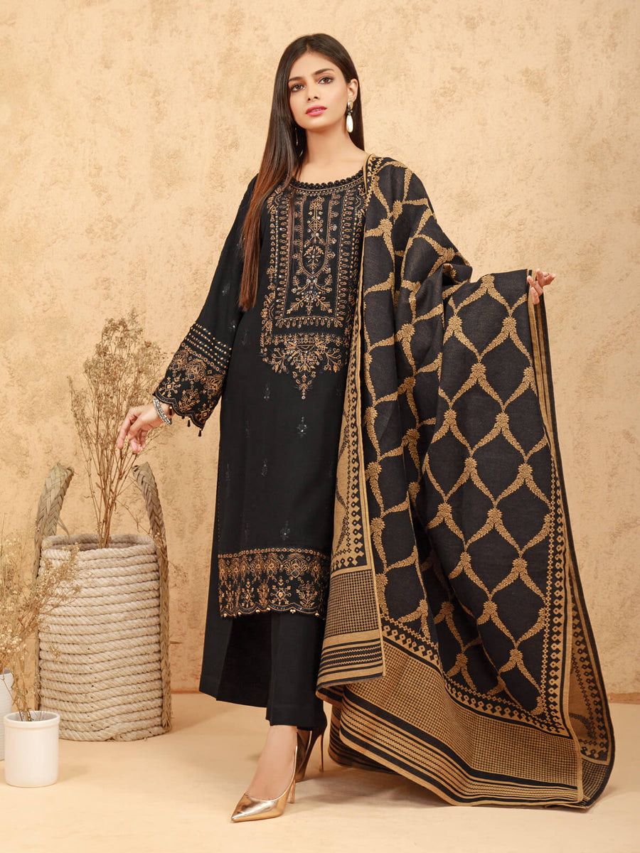 edenrobe Womens Unstitched Orhni Marina EWU21V8-21802 - Black - 3 Piece - FaisalFabrics.pk