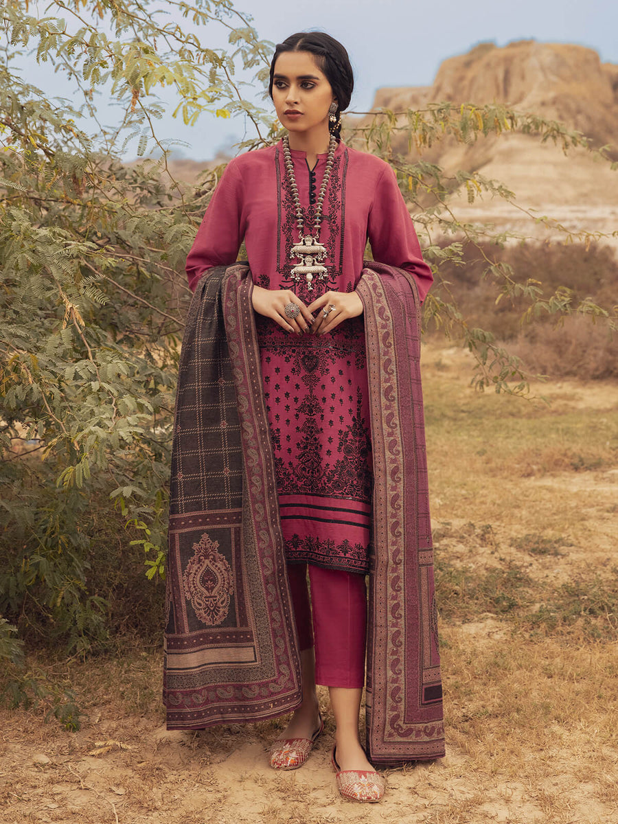 edenrobe Womens Unstitched Orhni Marina EWU21V8-21806 - Maroon - 3 Piece - FaisalFabrics.pk