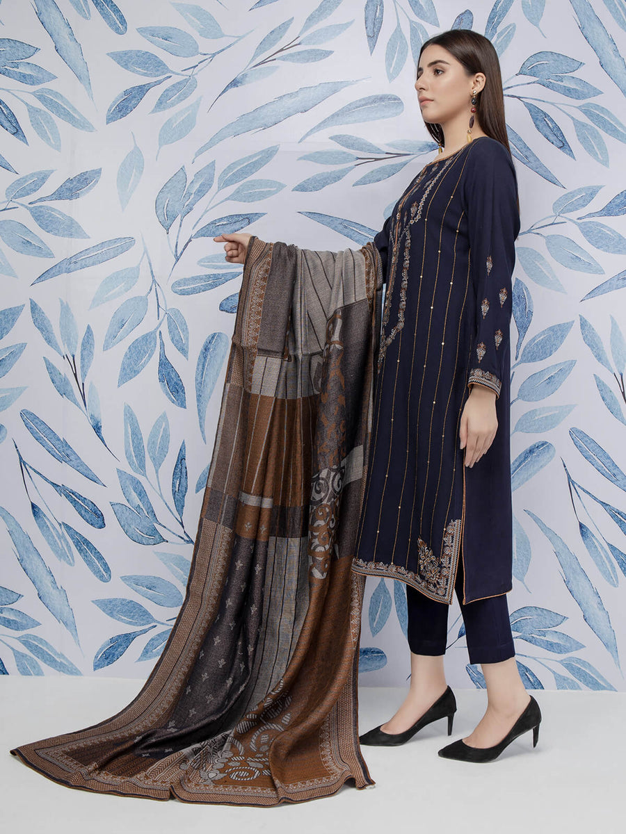 edenrobe Womens Unstitched Orhni Marina EWU21V8-21809 - Navy Blue - 3 Piece - FaisalFabrics.pk