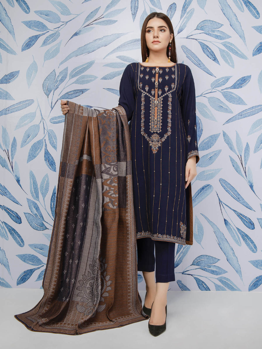 edenrobe Womens Unstitched Orhni Marina EWU21V8-21809 - Navy Blue - 3 Piece - FaisalFabrics.pk