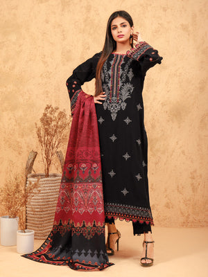 edenrobe Womens Unstitched Orhni Cotail EWU21V8-21811 - Black - 3 Piece - FaisalFabrics.pk