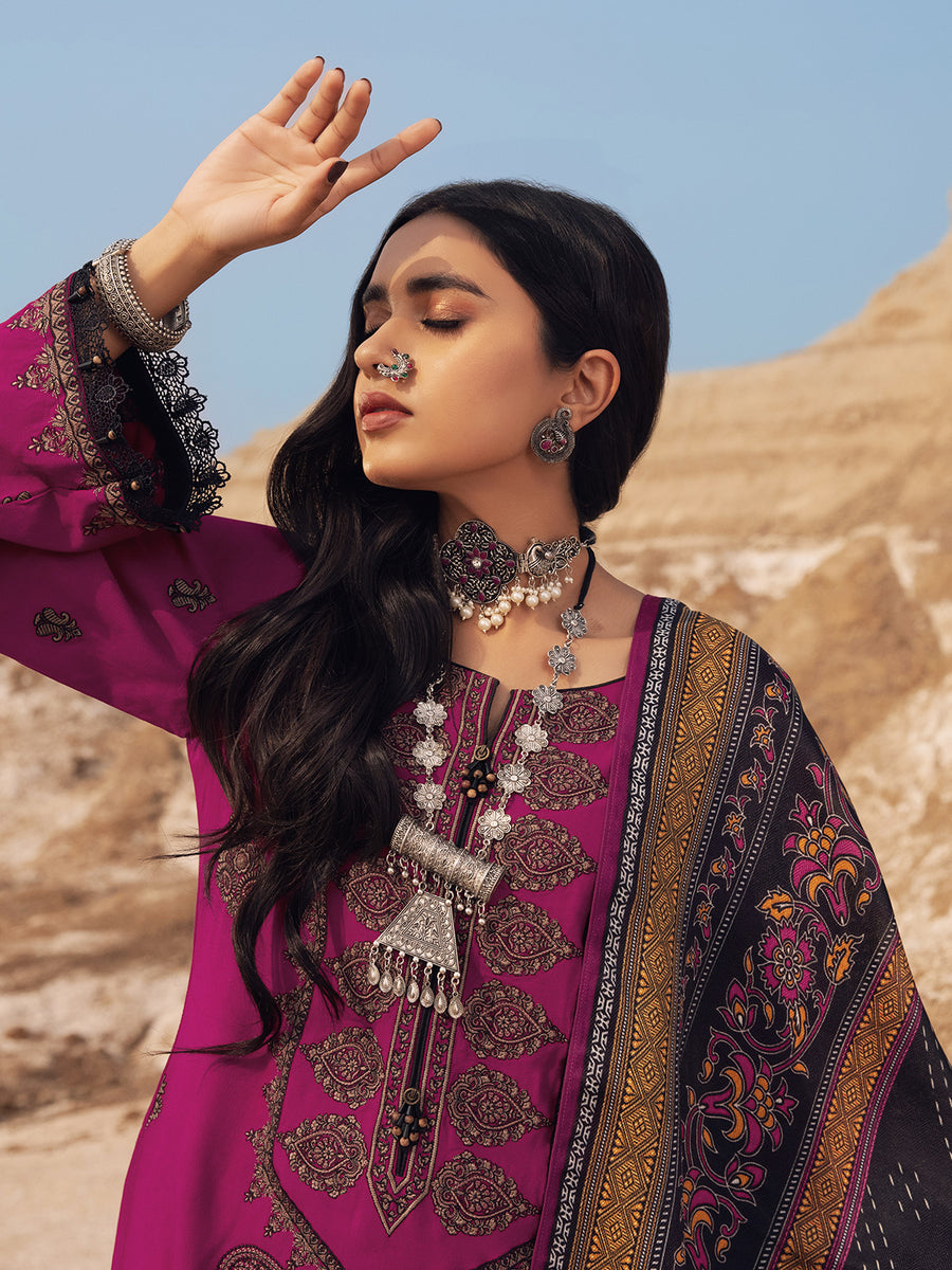 edenrobe Womens Unstitched Orhni Cotail EWU21V8-21817 - Magenta - 3 Piece - FaisalFabrics.pk