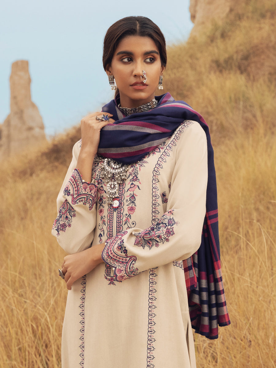 edenrobe Womens Unstitched Orhni Crepe EWU21V8-21820 - Beige - 3 Piece - FaisalFabrics.pk