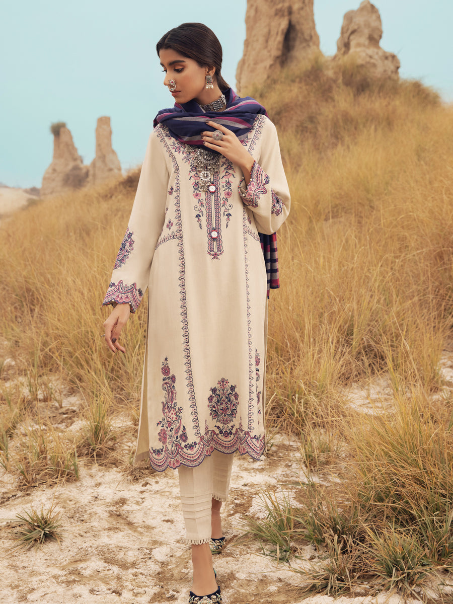 edenrobe Womens Unstitched Orhni Crepe EWU21V8-21820 - Beige - 3 Piece - FaisalFabrics.pk