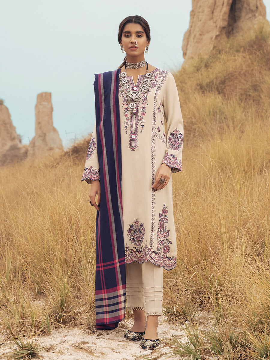 edenrobe Womens Unstitched Orhni Crepe EWU21V8-21820 - Beige - 3 Piece - FaisalFabrics.pk
