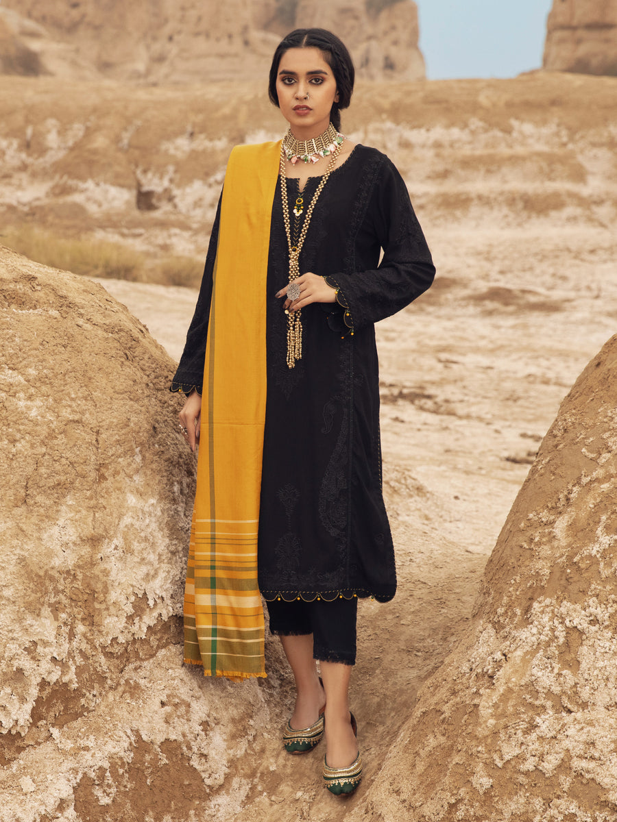 edenrobe Womens Unstitched Orhni Crepe EWU21V8-21821 - Black - 3 Piece - FaisalFabrics.pk