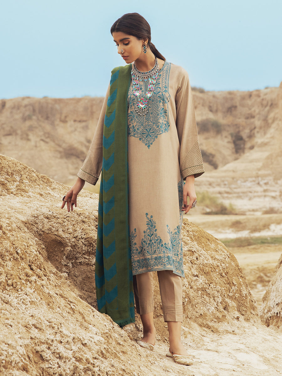 edenrobe Womens Unstitched Orhni Crepe EWU21V8-21822 - Fawn - 3 Piece - FaisalFabrics.pk
