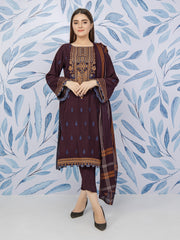 edenrobe Womens Unstitched Orhni Cotail EWU21V8-21823 - Burgundy - 3 Piece - FaisalFabrics.pk
