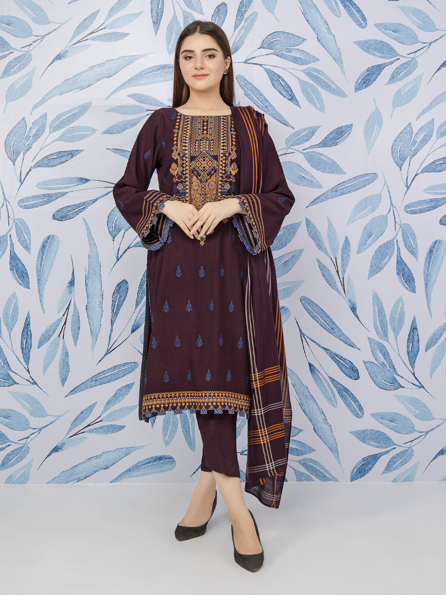 edenrobe Womens Unstitched Orhni Cotail EWU21V8-21823 - Burgundy - 3 Piece - FaisalFabrics.pk