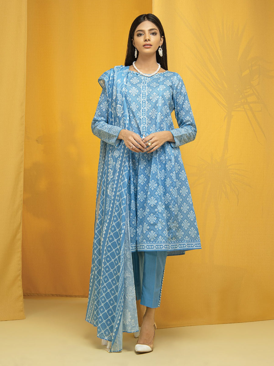 edenrobe Allure Lawn EWU22A1-23031 - Sky Blue - 3 Piece