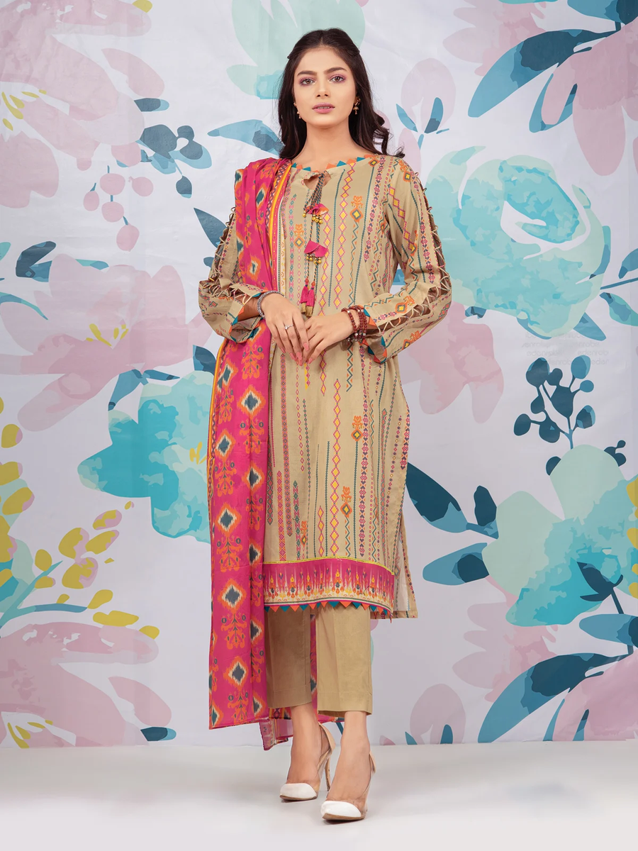 edenrobe Allure Lawn EWU22A1-23041 - Beige - 3 Piece