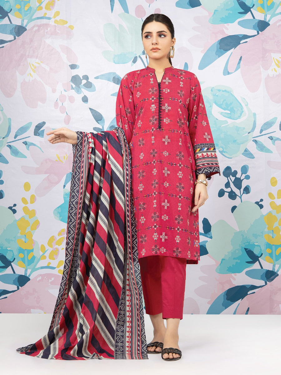 edenrobe Allure Lawn EWU22A1-23043 - Fuchsia - 3 Piece