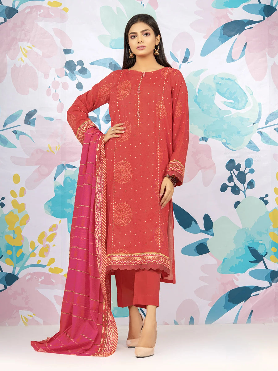 edenrobe Allure Lawn EWU22A1-23044 - Coral - 3 Piece