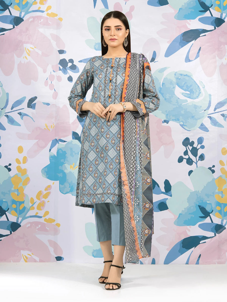 edenrobe Allure Lawn EWU22A1-23055 - Mid Blue - 3 Piece