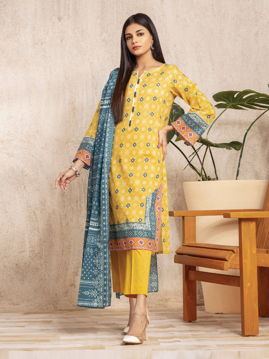 edenrobe Allure Printed Lawn Unstitched 3pc Suit EWU22A1-23070