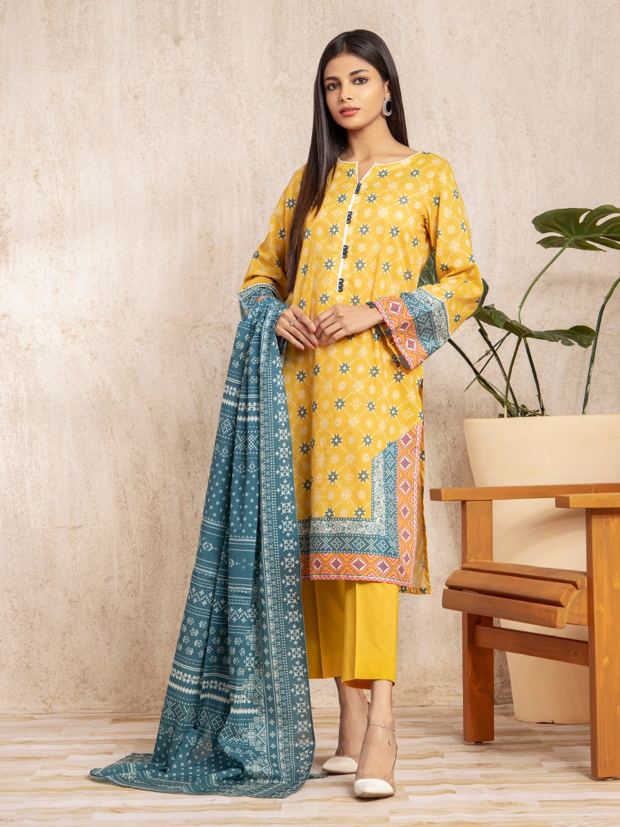 edenrobe Allure Printed Lawn Unstitched 3pc Suit EWU22A1-23070