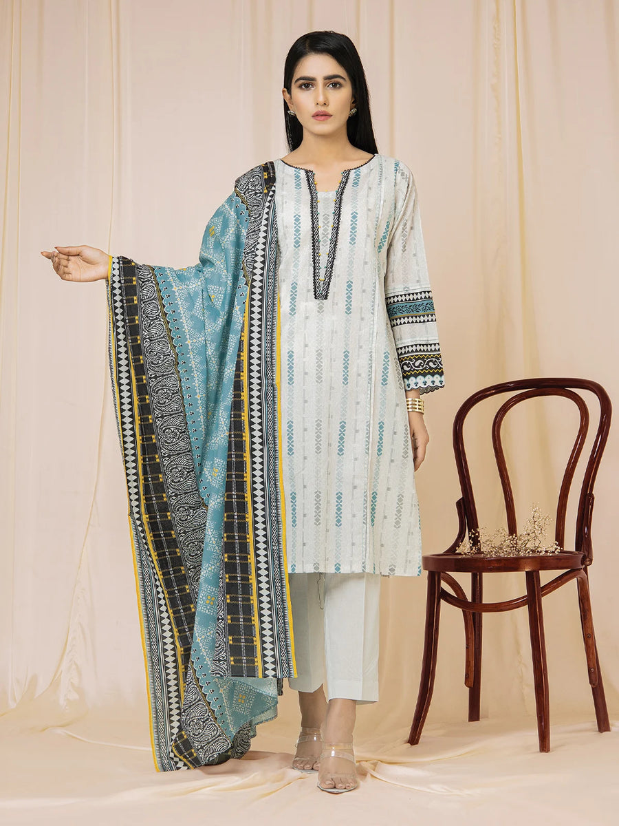 edenrobe Allure Lawn EWU22A1-23099 - Light Grey - 3 Piece