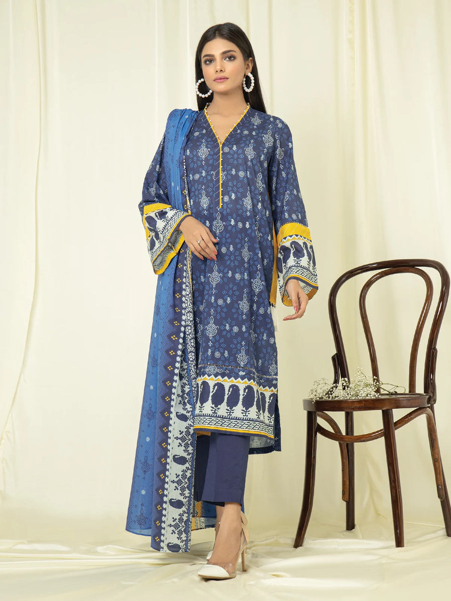 edenrobe Allure Printed Lawn Unstitched 3pc Suit EWU22A1-23117
