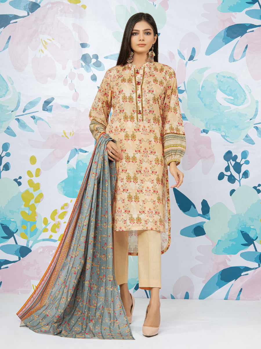 edenrobe Allure Lawn EWU22A1-23185 - Light Peach - 3 Piece