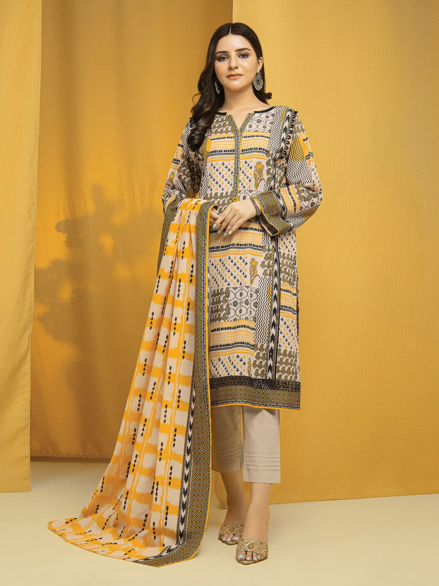 edenrobe Allure Lawn EWU22A1-23193 - Beige - 3 Piece
