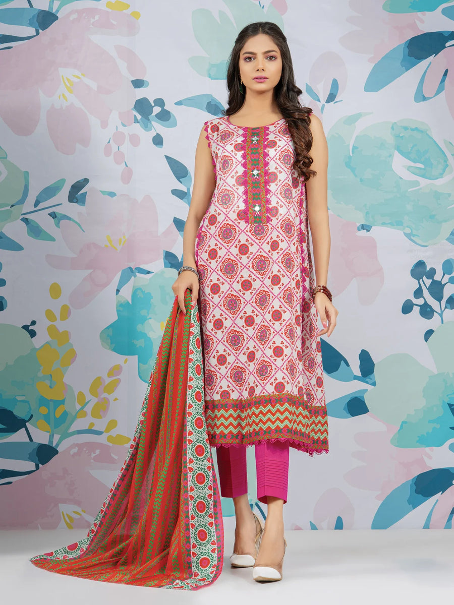 edenrobe Allure Lawn EWU22A1-23195 - Red & White - 3 Piece